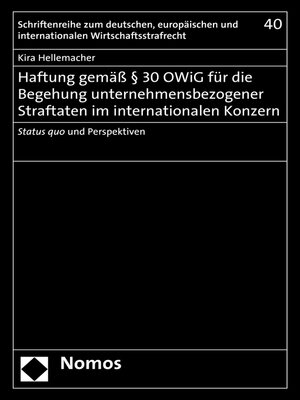 cover image of Haftung gemäß § 30 OWiG für die Begehung unternehmensbezogener Straftaten im internationalen Konzern